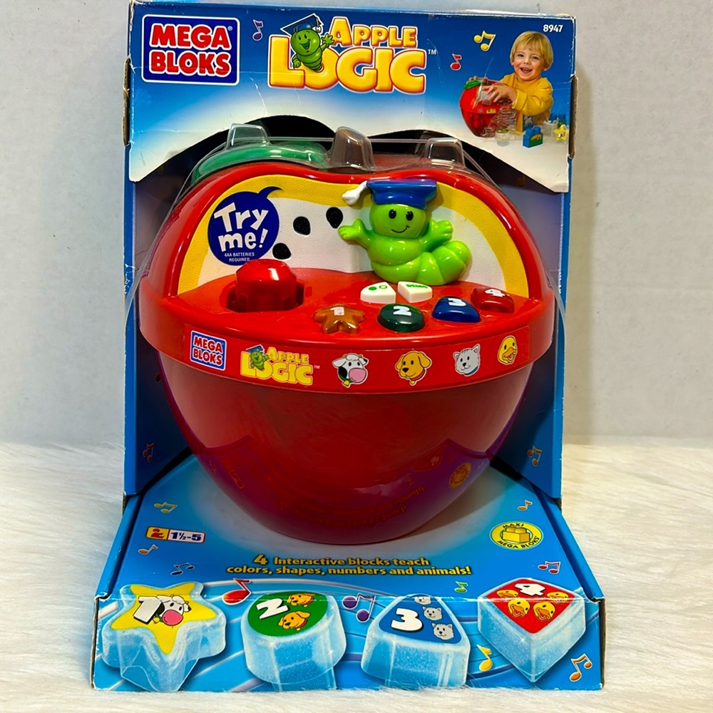 New Vintage Mega Bloks Apple Logic Color Shapes numbers animal sounds learning